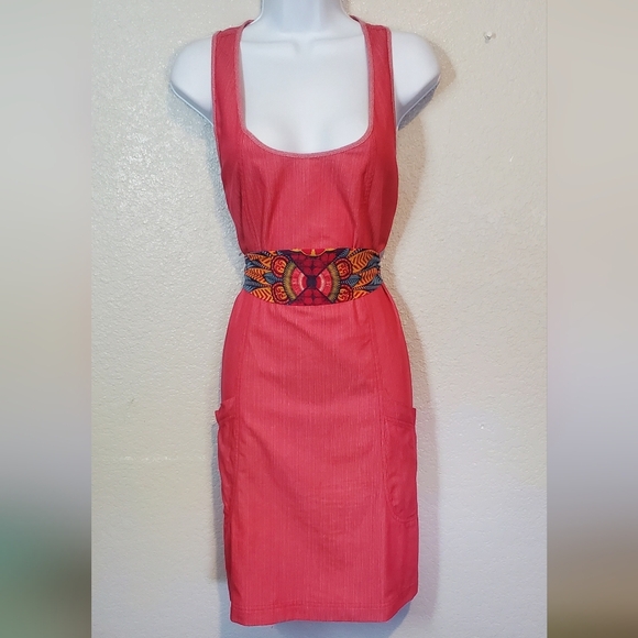 Fossil Pink Boho Cotton A-Line Sleeveless Belted Tied Waist Midi Dress Size 12 - Picture 1 of 16